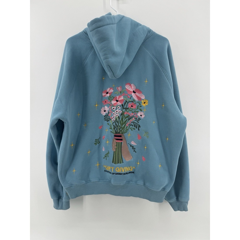 DANDY Gift Giving Oversized Lux Hoodie Embroidered Detail Blue Sz M